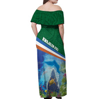 Marshall Islands Kwajalein Atoll Off Shoulder Maxi Dress Polynesian Pattern and Undersea Animals