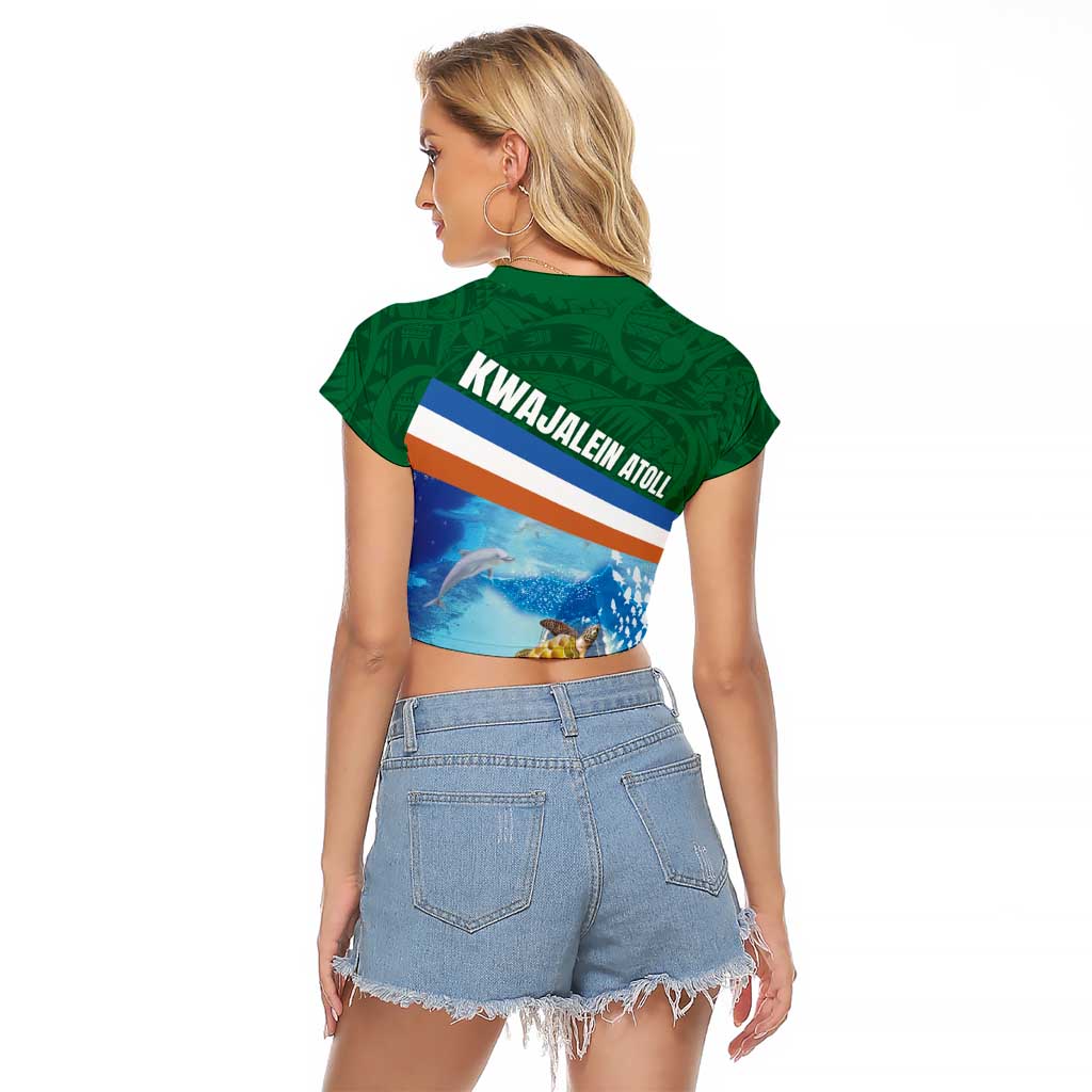 Marshall Islands Kwajalein Atoll Raglan Cropped T Shirt Polynesian Pattern and Undersea Animals
