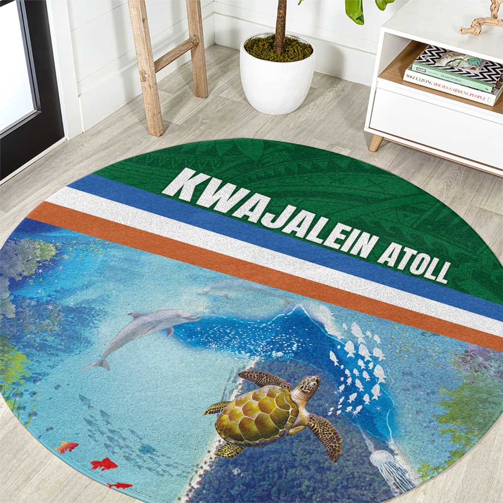 Marshall Islands Kwajalein Atoll Round Carpet Polynesian Pattern and Undersea Animals