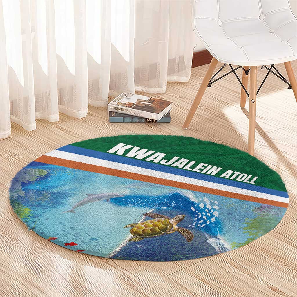 Marshall Islands Kwajalein Atoll Round Carpet Polynesian Pattern and Undersea Animals