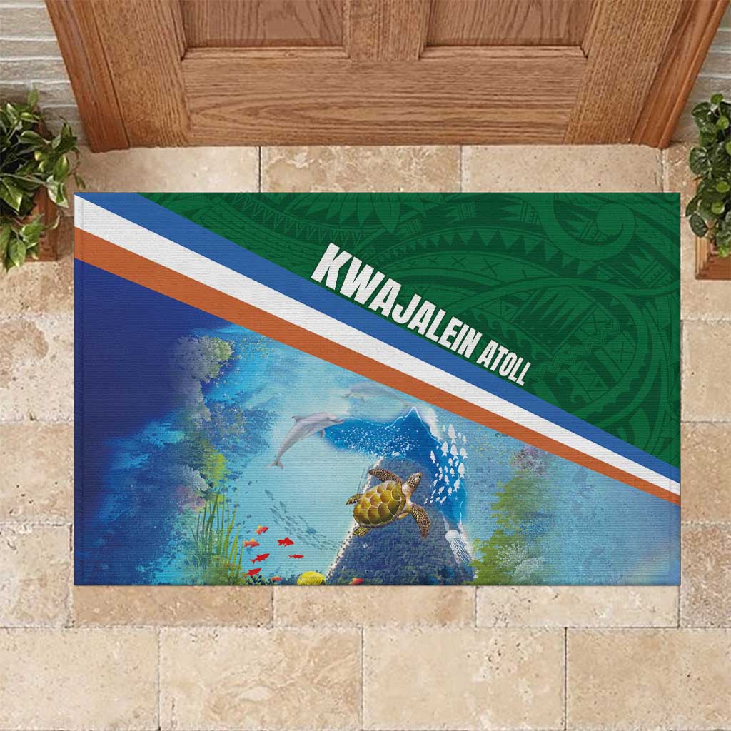 Marshall Islands Kwajalein Atoll Rubber Doormat Polynesian Pattern and Undersea Animals