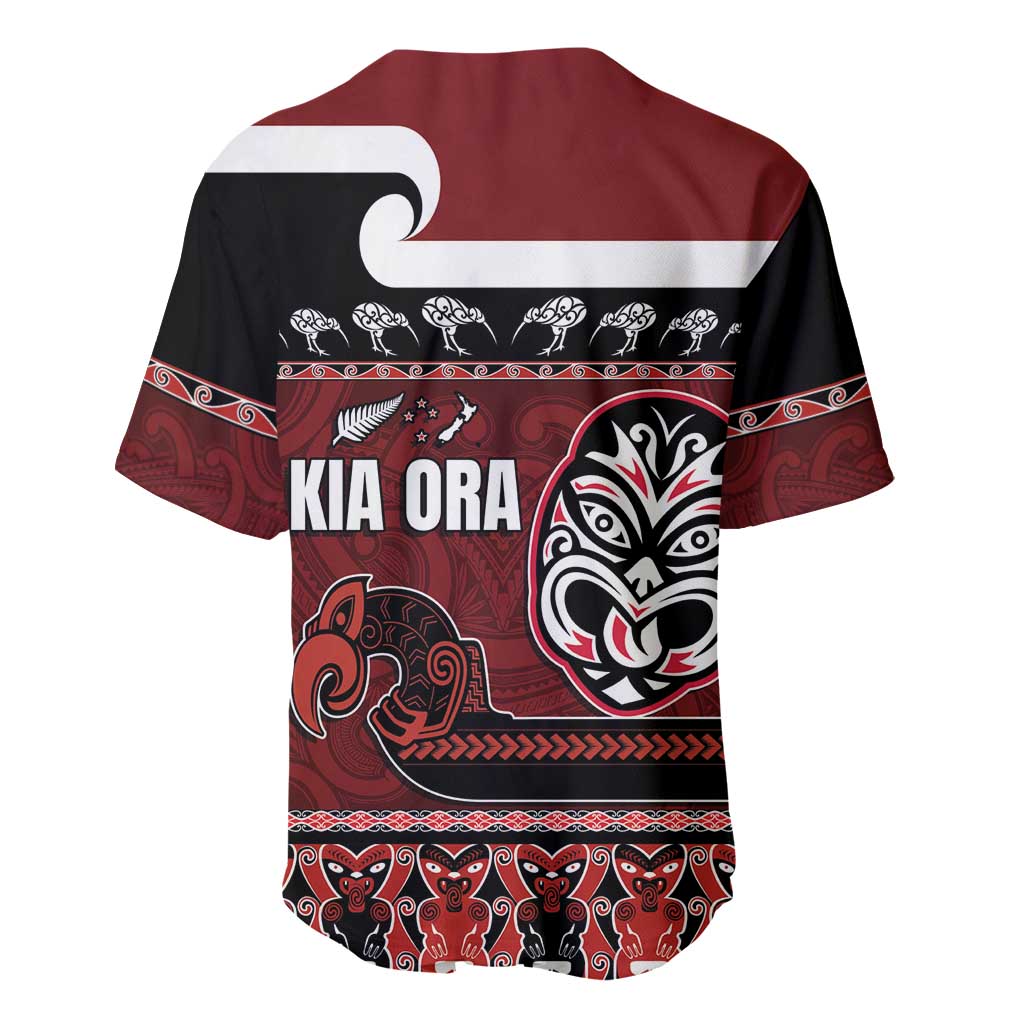 New Zealand Culture Baseball Jersey Kia Ora Aotearoa Moko Tattoo Mask with Waka and Maori Art Pattern