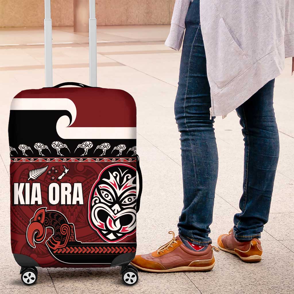 New Zealand Culture Luggage Cover Kia Ora Aotearoa Moko Tattoo Mask with Waka and Maori Art Pattern