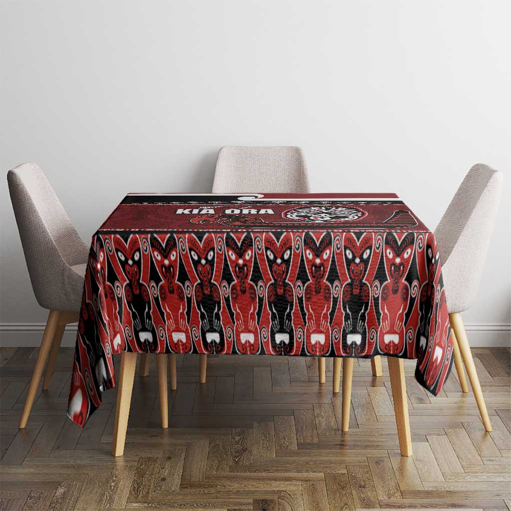 New Zealand Culture Tablecloth Kia Ora Aotearoa Moko Tattoo Mask with Waka and Maori Art Pattern LT03 - Polynesian Pride