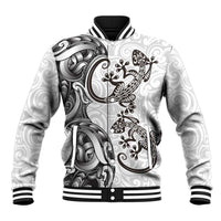 New Zealand Gecko Maori Art Tattoo Baseball Jacket White Color LT03 Unisex White - Polynesian Pride