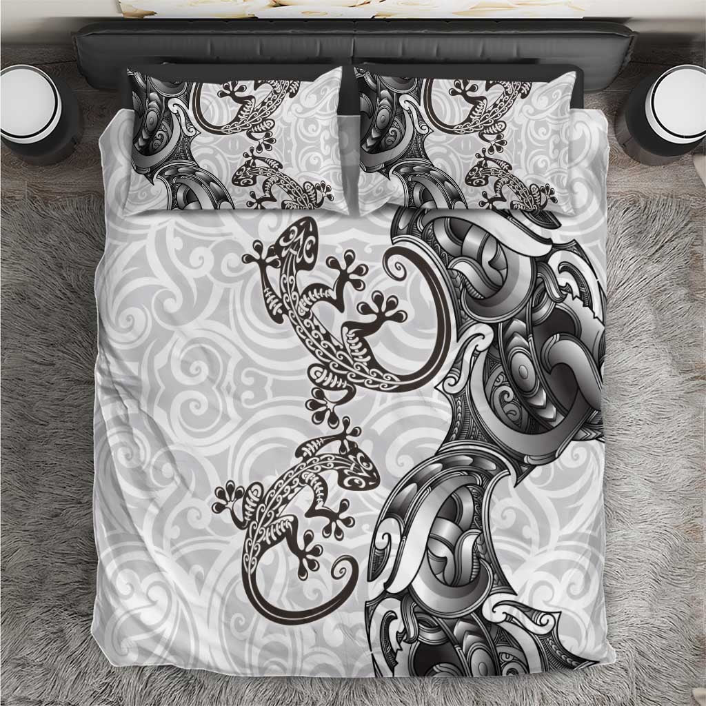 New Zealand Gecko Maori Art Tattoo Bedding Set White Color