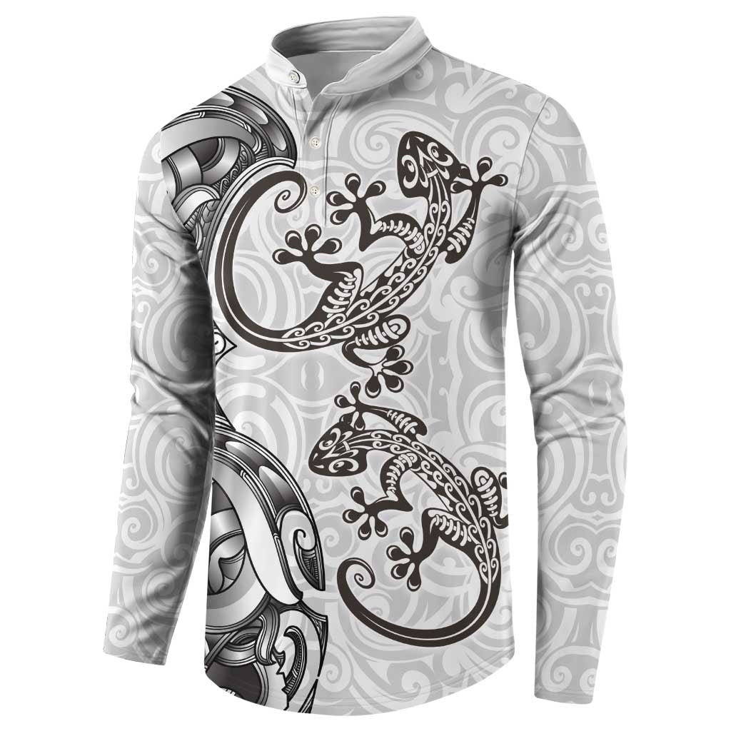 New Zealand Gecko Maori Art Tattoo Button Sweatshirt White Color LT03 - Polynesian Pride