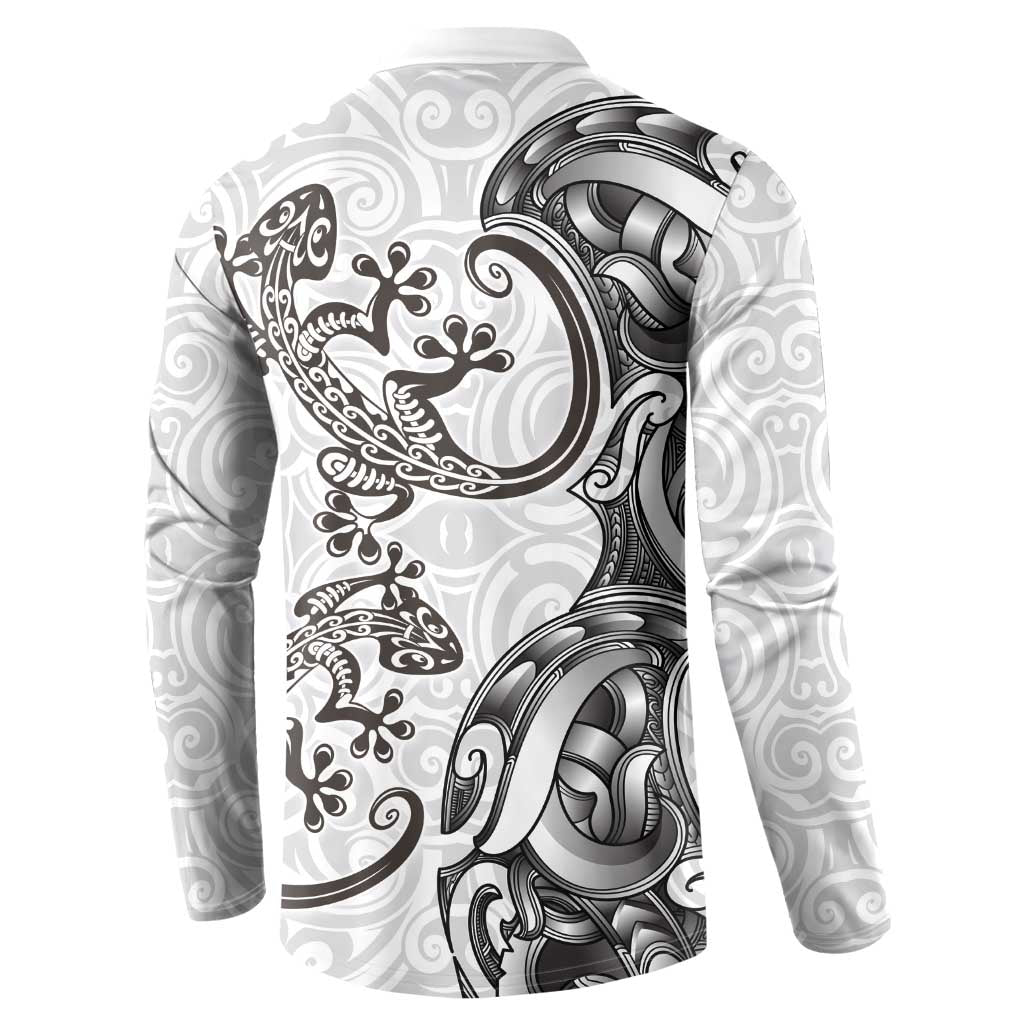 New Zealand Gecko Maori Art Tattoo Button Sweatshirt White Color LT03 - Polynesian Pride