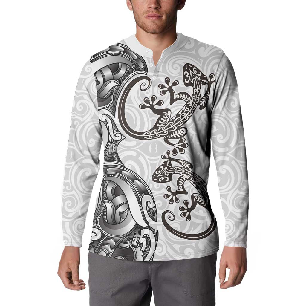 New Zealand Gecko Maori Art Tattoo Button Sweatshirt White Color LT03 - Polynesian Pride