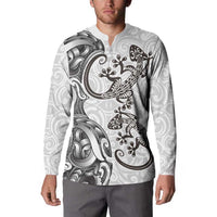 New Zealand Gecko Maori Art Tattoo Button Sweatshirt White Color LT03 - Polynesian Pride
