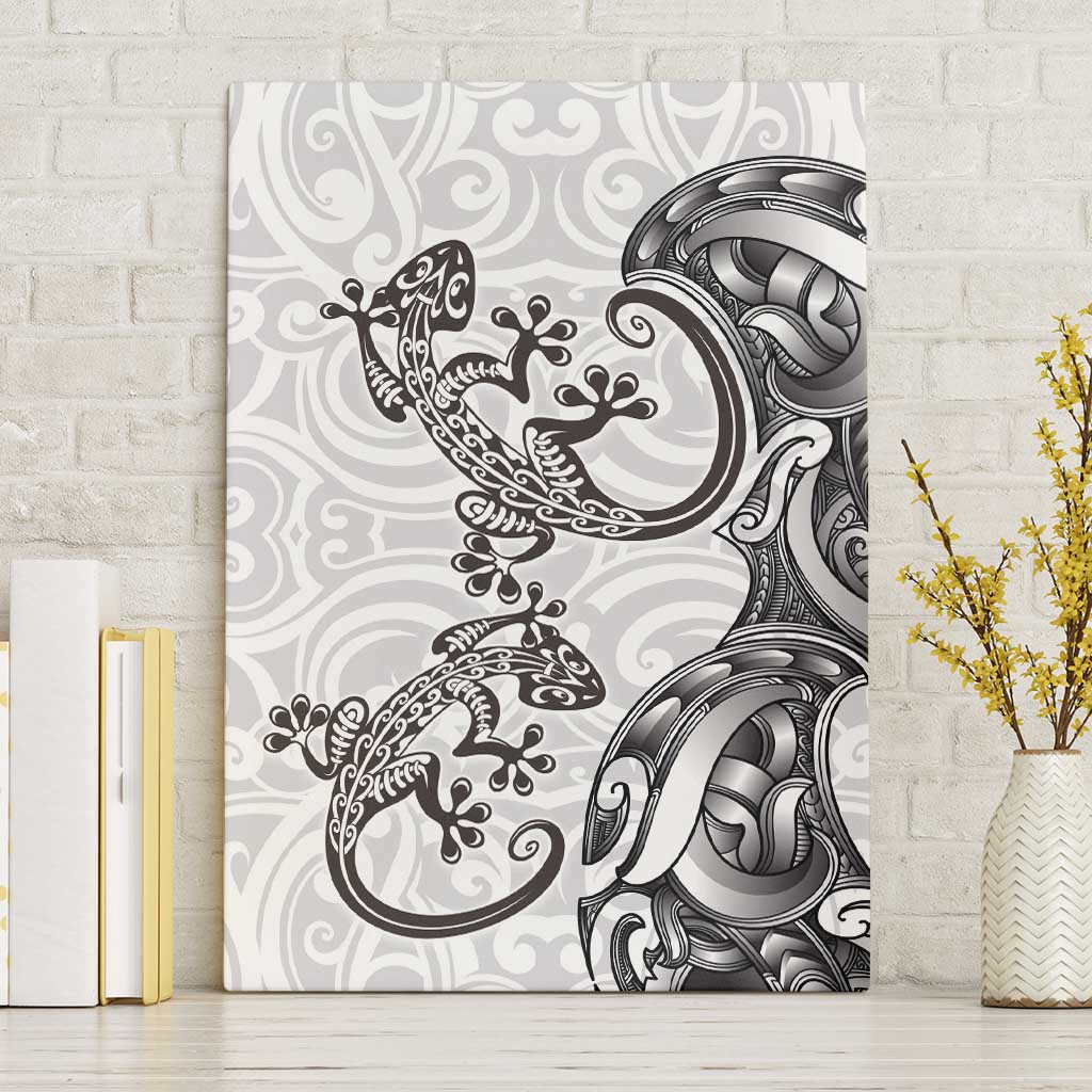 New Zealand Gecko Maori Art Tattoo Canvas Wall Art White Color