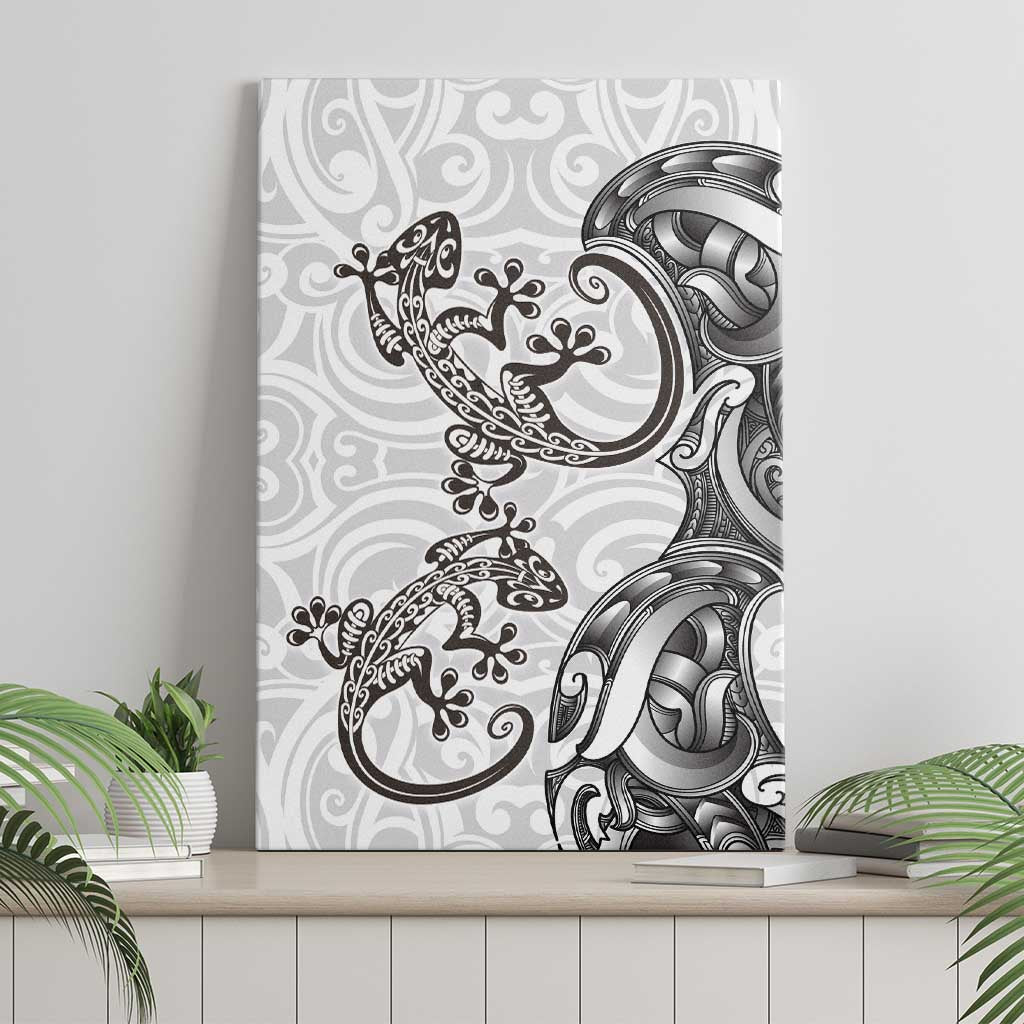 New Zealand Gecko Maori Art Tattoo Canvas Wall Art White Color LT03 - Polynesian Pride