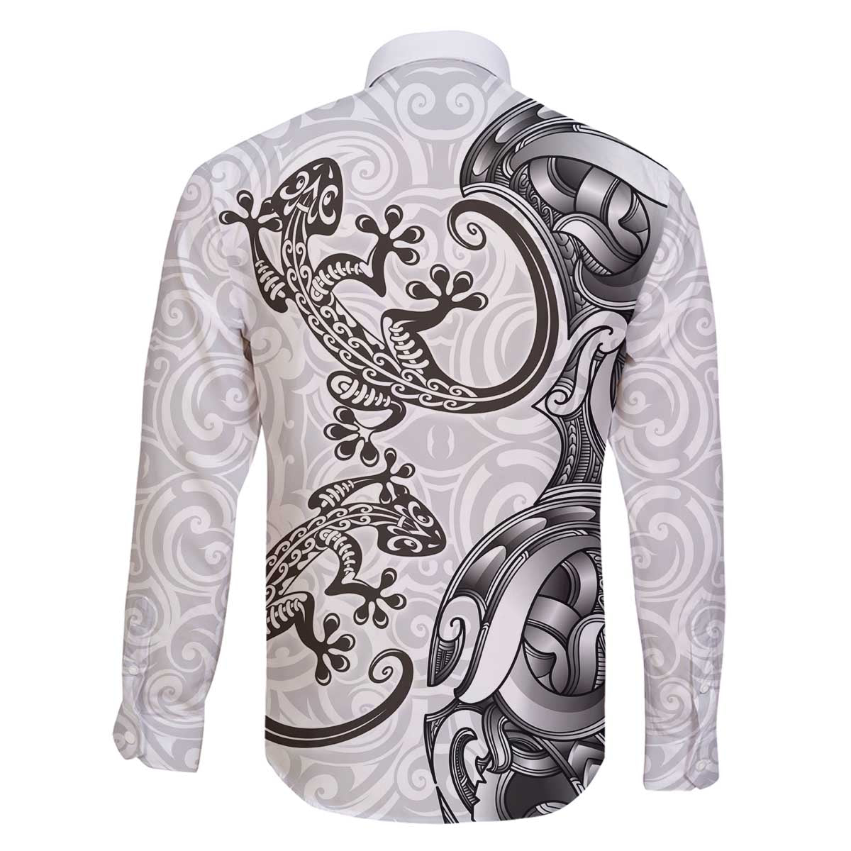 New Zealand Gecko Maori Art Tattoo Family Matching Off The Shoulder Long Sleeve Dress and Hawaiian Shirt White Color