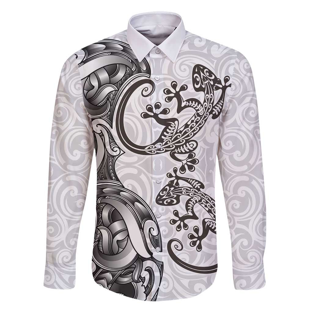 New Zealand Gecko Maori Art Tattoo Family Matching Puletasi and Hawaiian Shirt White Color