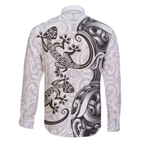 New Zealand Gecko Maori Art Tattoo Family Matching Puletasi and Hawaiian Shirt White Color