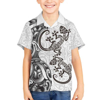 New Zealand Gecko Maori Art Tattoo Kid Hawaiian Shirt White Color