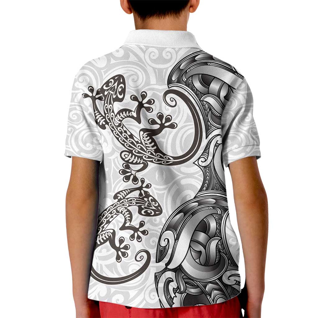 New Zealand Gecko Maori Art Tattoo Kid Polo Shirt White Color