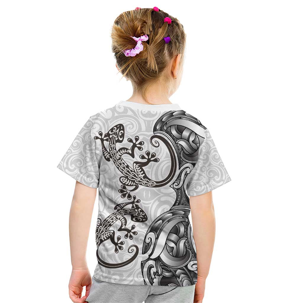 New Zealand Gecko Maori Art Tattoo Kid T Shirt White Color