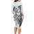 New Zealand Gecko Maori Art Tattoo Long Sleeve Bodycon Dress White Color