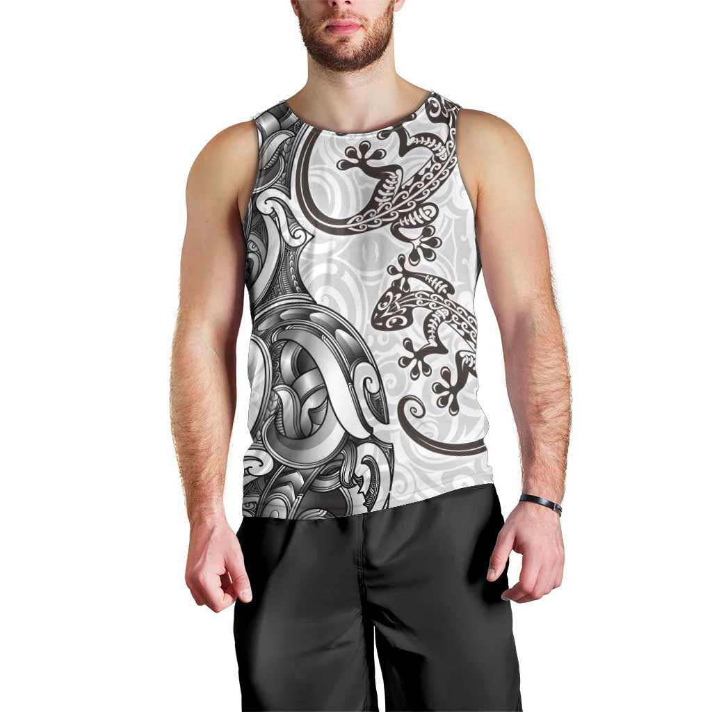 New Zealand Gecko Maori Art Tattoo Men Tank Top White Color LT03 - Polynesian Pride