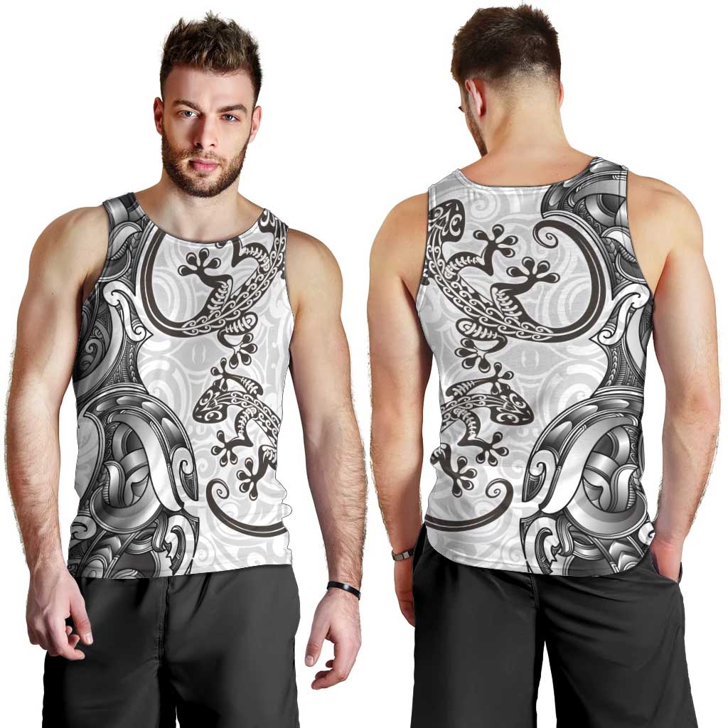 New Zealand Gecko Maori Art Tattoo Men Tank Top White Color LT03 - Polynesian Pride