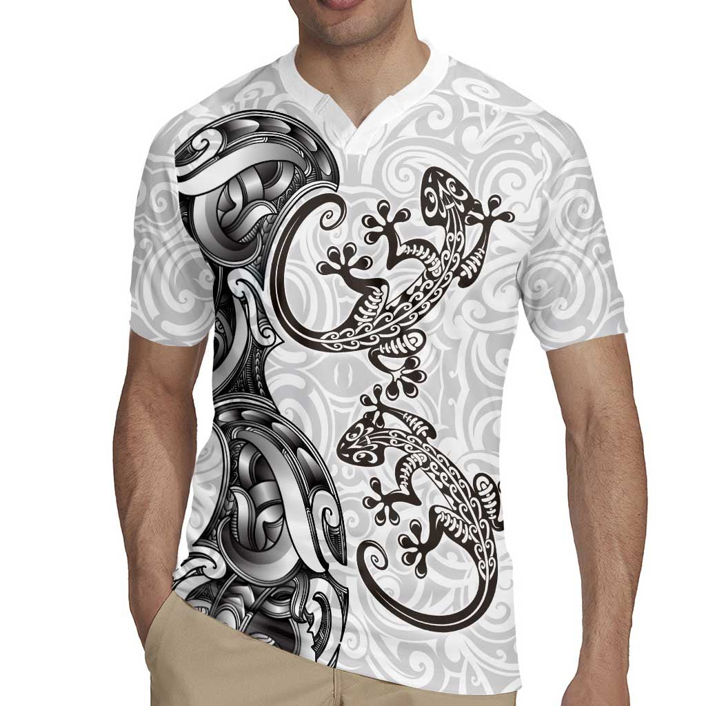 New Zealand Gecko Maori Art Tattoo Rugby Jersey White Color