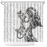 New Zealand Gecko Maori Art Tattoo Shower Curtain White Color