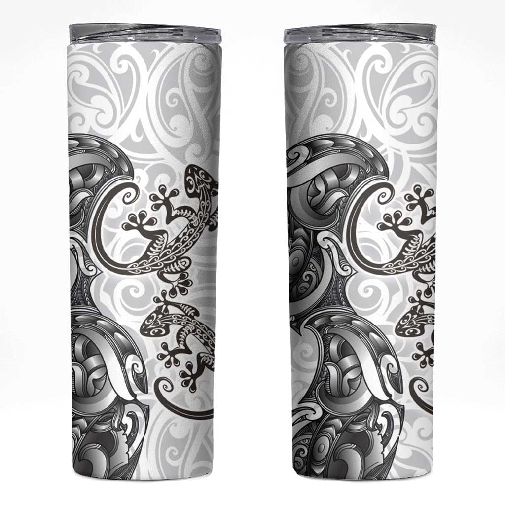 New Zealand Gecko Maori Art Tattoo Skinny Tumbler White Color