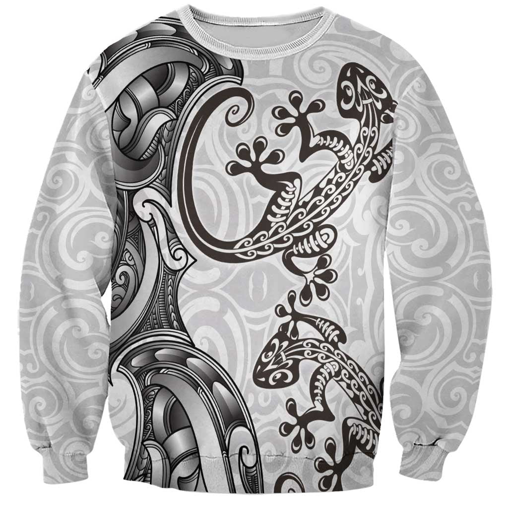 New Zealand Gecko Maori Art Tattoo Sweatshirt White Color LT03 Unisex White - Polynesian Pride