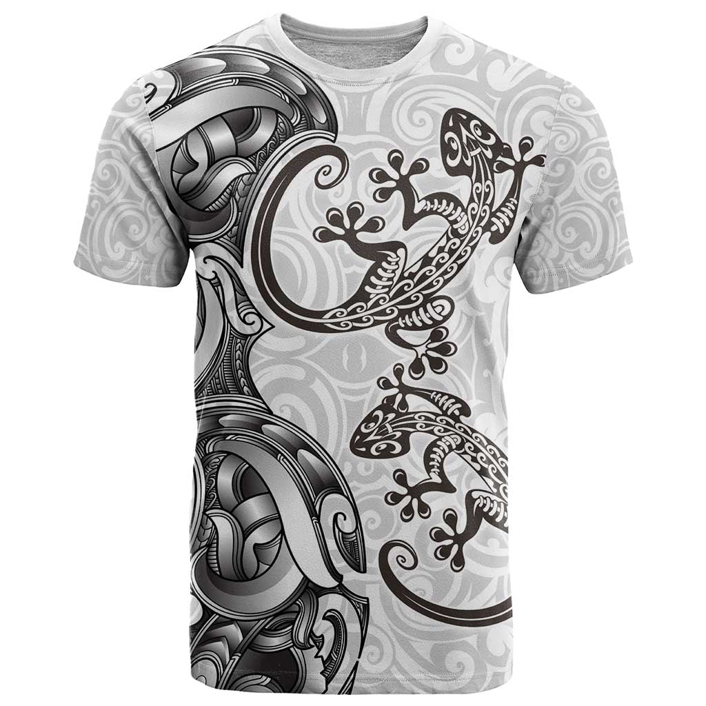 New Zealand Gecko Maori Art Tattoo T Shirt White Color LT03 White - Polynesian Pride
