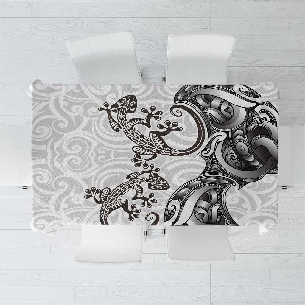 New Zealand Gecko Maori Art Tattoo Tablecloth White Color LT03 White - Polynesian Pride