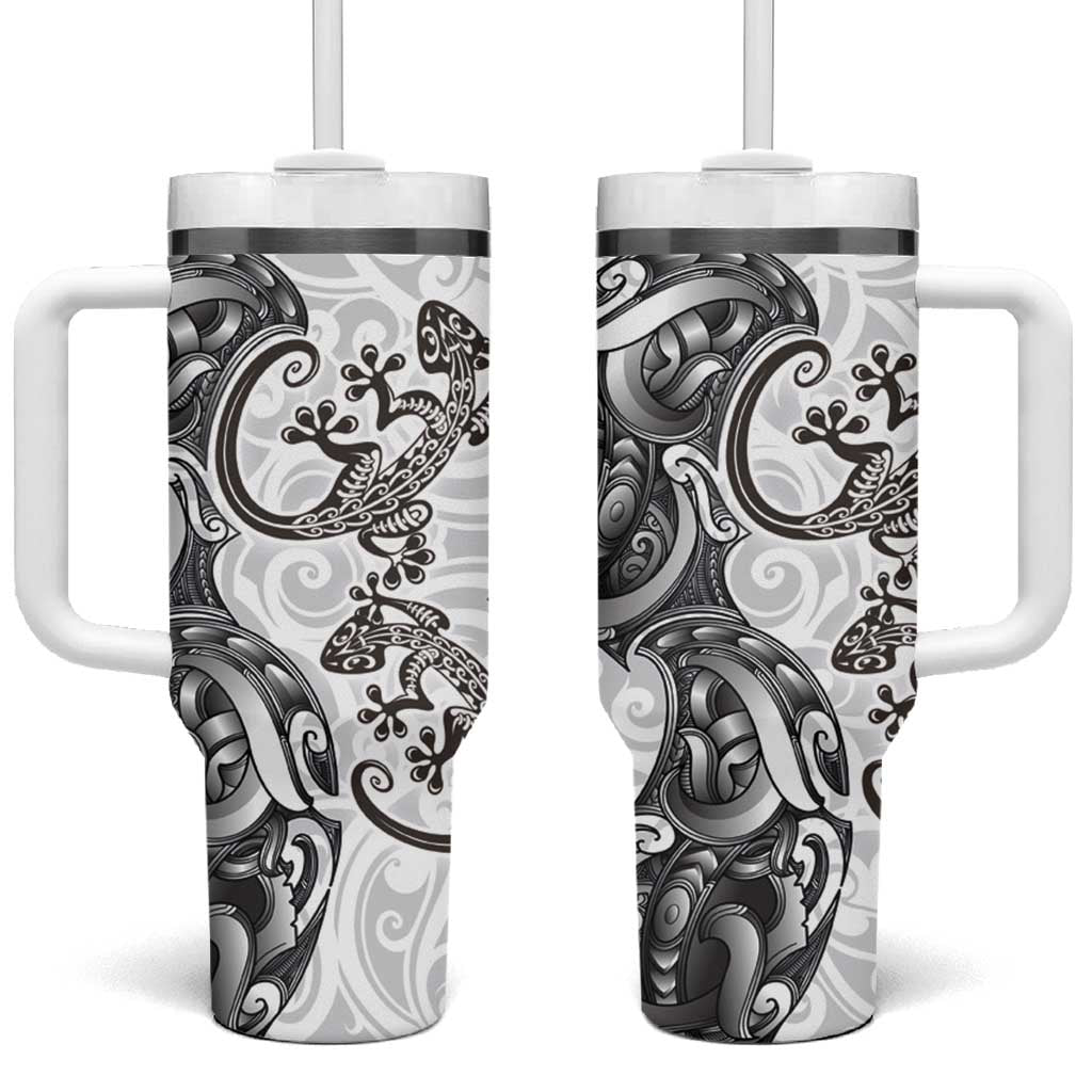 New Zealand Gecko Maori Art Tattoo Tumbler With Handle White Color LT03 One Size: 40 oz White - Polynesian Pride