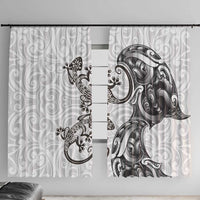 New Zealand Gecko Maori Art Tattoo Window Curtain White Color LT03 With Hooks White - Polynesian Pride