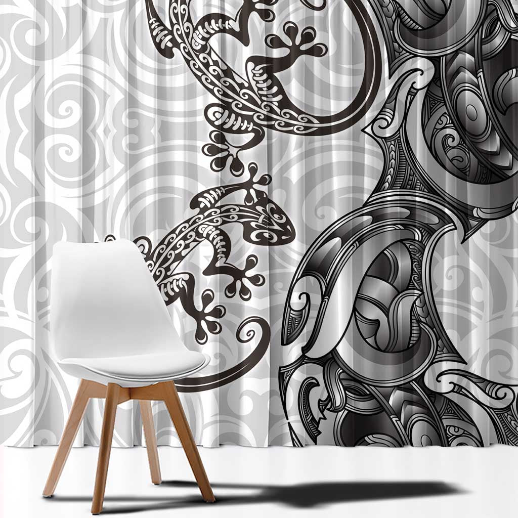New Zealand Gecko Maori Art Tattoo Window Curtain White Color LT03 - Polynesian Pride