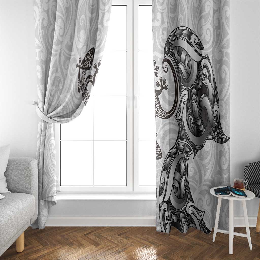 New Zealand Gecko Maori Art Tattoo Window Curtain White Color LT03 - Polynesian Pride