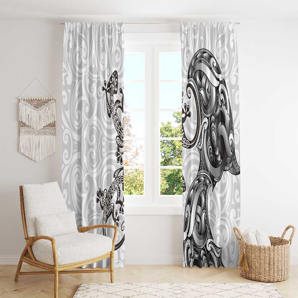 New Zealand Gecko Maori Art Tattoo Window Curtain White Color LT03 - Polynesian Pride