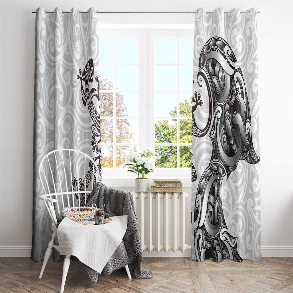 New Zealand Gecko Maori Art Tattoo Window Curtain White Color LT03 - Polynesian Pride