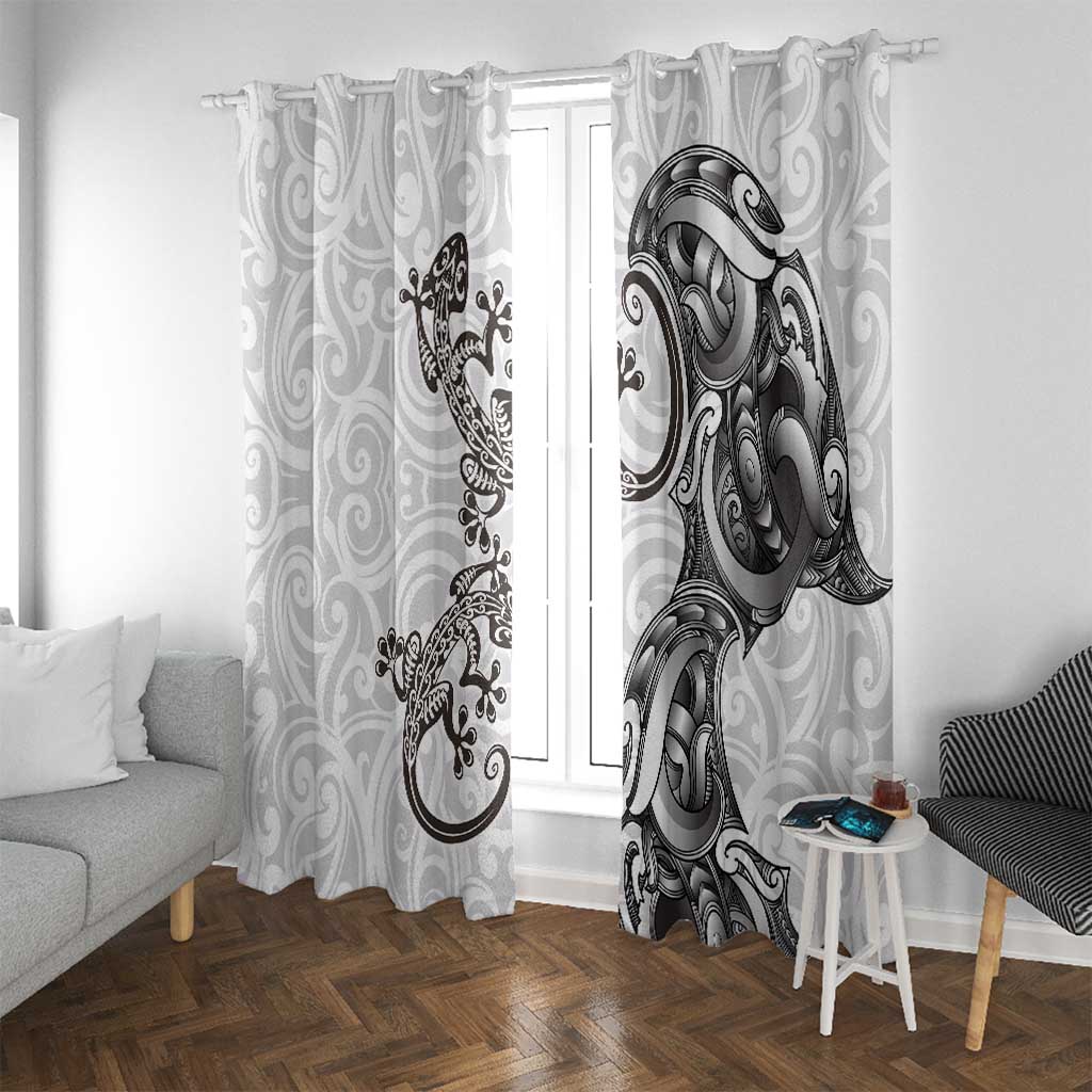 New Zealand Gecko Maori Art Tattoo Window Curtain White Color LT03 With Grommets White - Polynesian Pride