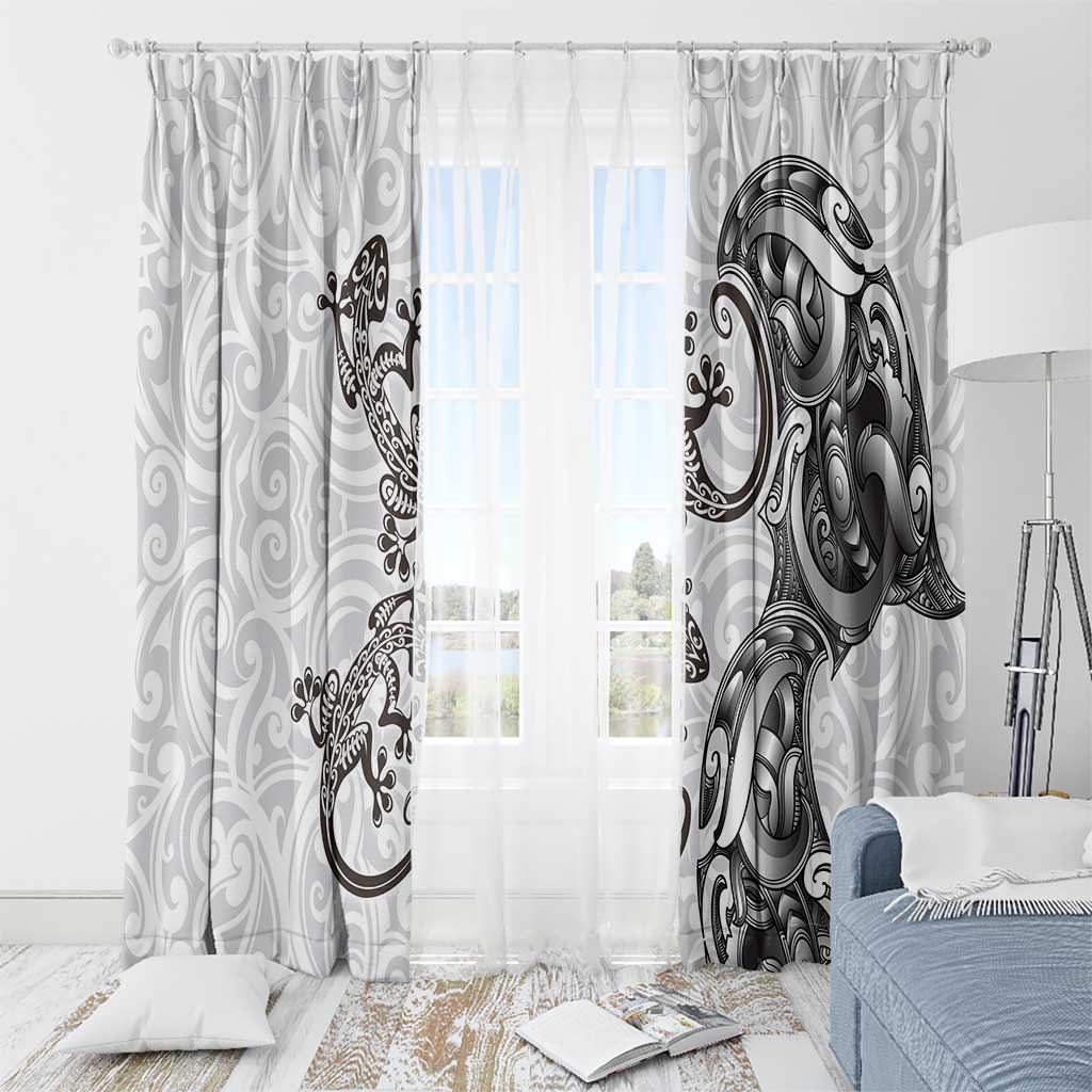 New Zealand Gecko Maori Art Tattoo Window Curtain White Color LT03 - Polynesian Pride