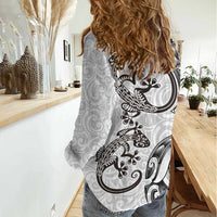 New Zealand Gecko Maori Art Tattoo Women Casual Shirt White Color