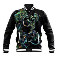 New Zealand Gecko Maori Art Tattoo Baseball Jacket Silver Fern and Paua Shell Mode