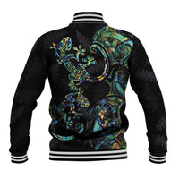 New Zealand Gecko Maori Art Tattoo Baseball Jacket Silver Fern and Paua Shell Mode