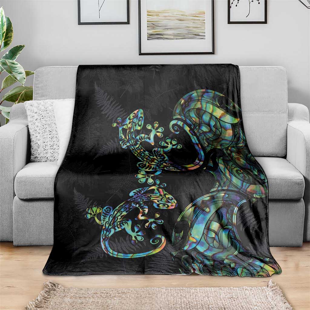 New Zealand Gecko Maori Art Tattoo Blanket Silver Fern and Paua Shell Mode LT03 - Polynesian Pride