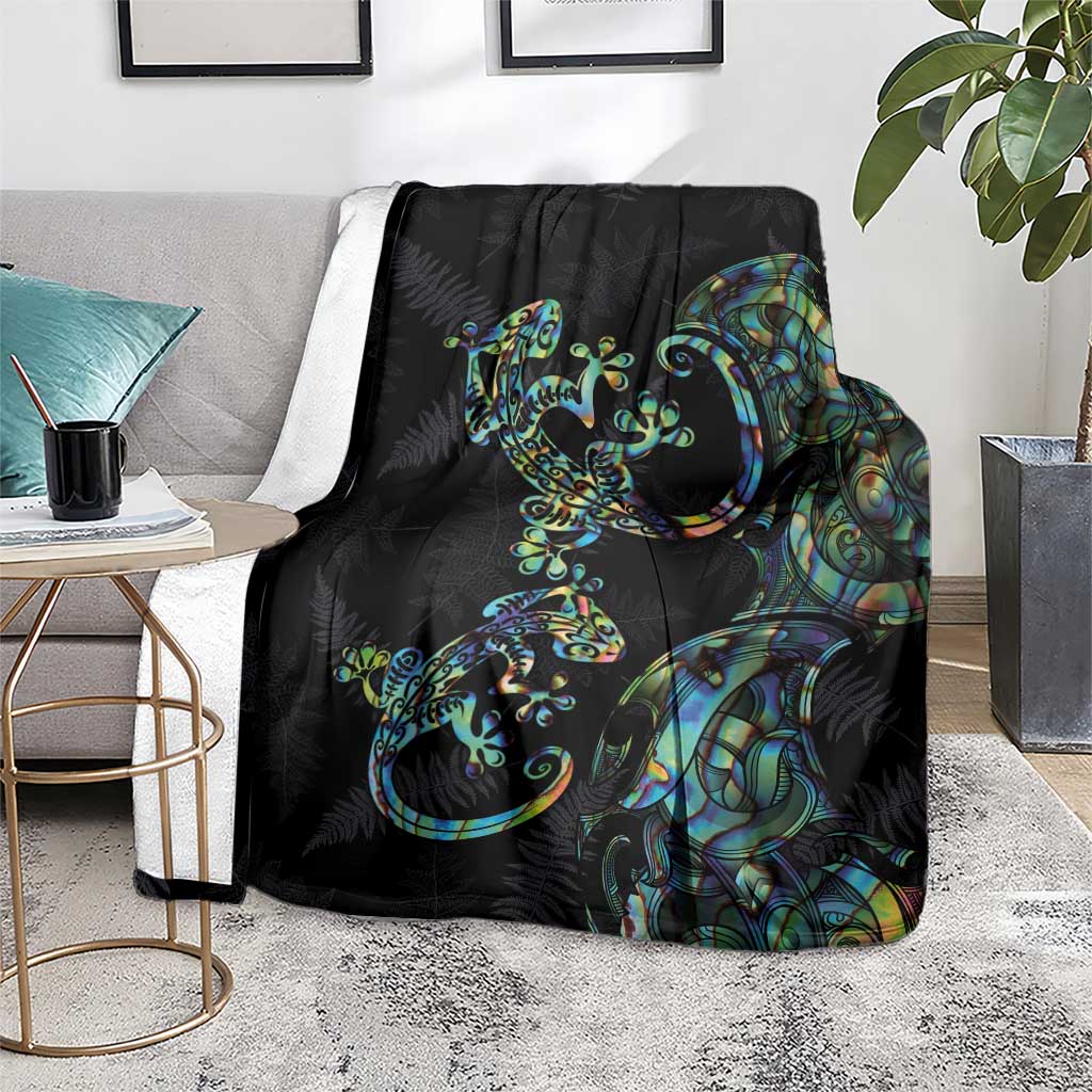 New Zealand Gecko Maori Art Tattoo Blanket Silver Fern and Paua Shell Mode LT03 - Polynesian Pride