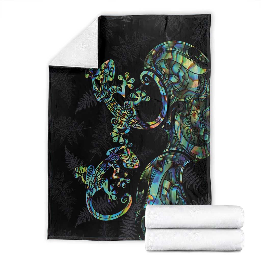 New Zealand Gecko Maori Art Tattoo Blanket Silver Fern and Paua Shell Mode LT03 - Polynesian Pride