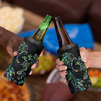 New Zealand Gecko Maori Art Tattoo 4 in 1 Can Cooler Tumbler Paua Shell Mode with Silver Fern Pattern