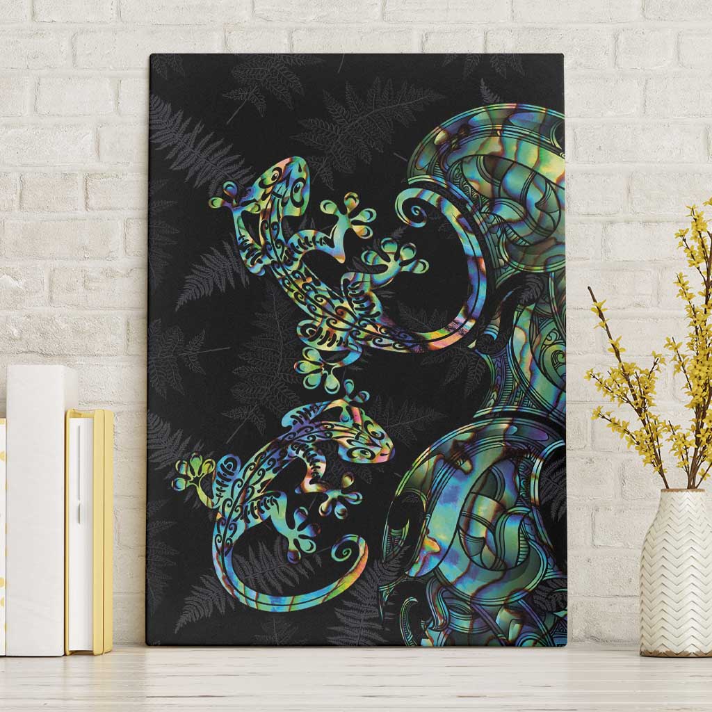 New Zealand Gecko Maori Art Tattoo Canvas Wall Art Silver Fern and Paua Shell Mode LT03 Without Frame Black - Polynesian Pride