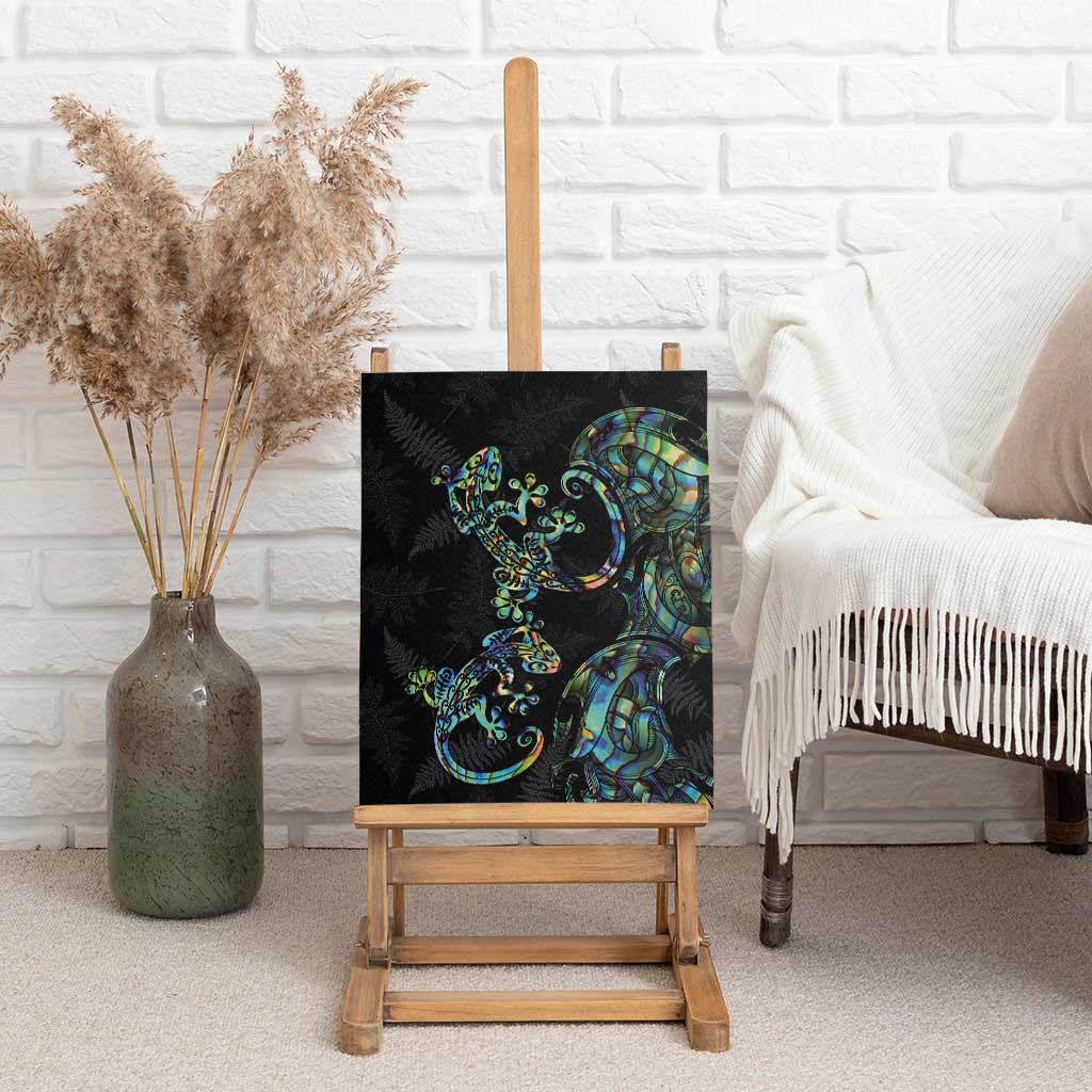 New Zealand Gecko Maori Art Tattoo Canvas Wall Art Silver Fern and Paua Shell Mode LT03 - Polynesian Pride
