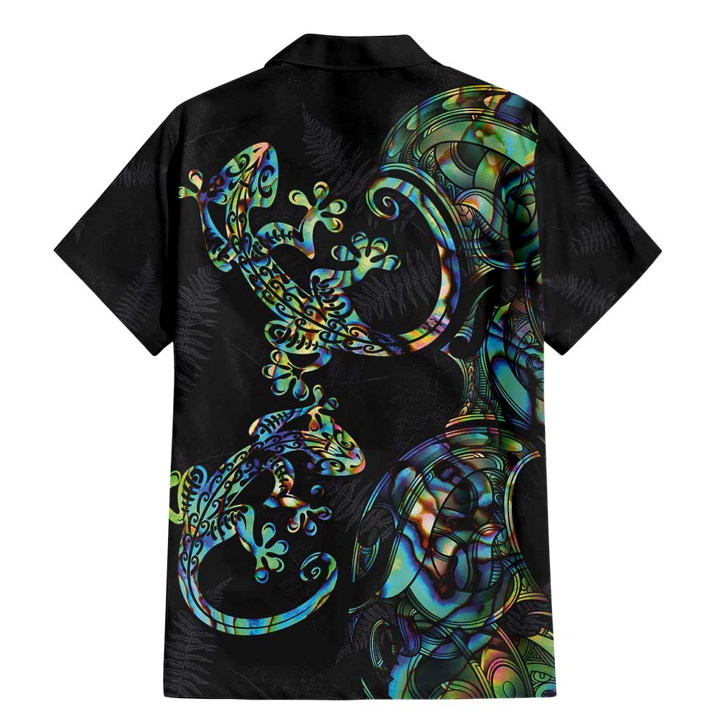 New Zealand Gecko Maori Art Tattoo Family Matching Mermaid Dress and Hawaiian Shirt Silver Fern and Paua Shell Mode