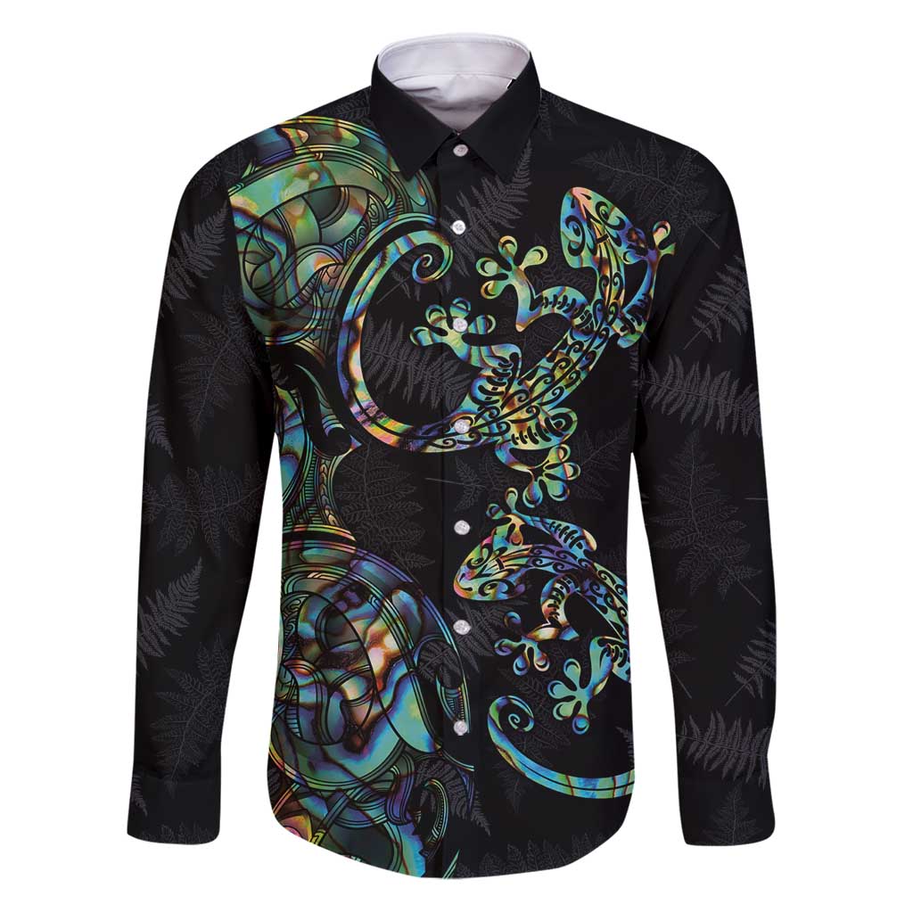 New Zealand Gecko Maori Art Tattoo Family Matching Puletasi and Hawaiian Shirt Silver Fern and Paua Shell Mode